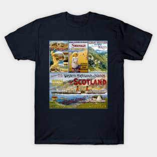 Vintage Travel Poster Collage England Wales Scotland T-Shirt